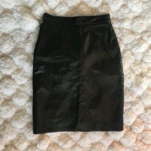 Vintage black leather pencil skirt
